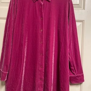 Soft Surroundings Magenta Velvet Button-Down Shirt
